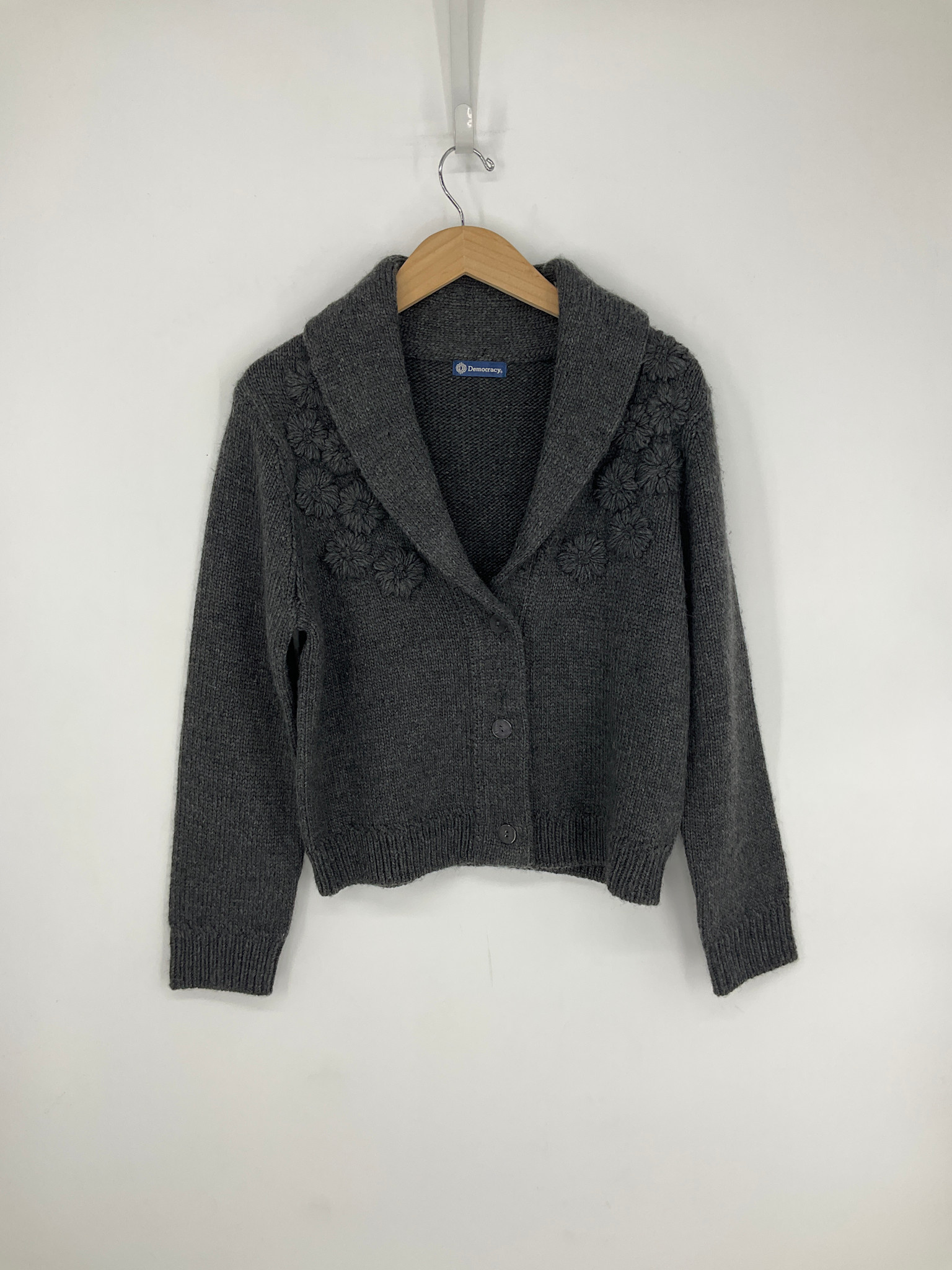Democracy Charcoal Long Sleeve Shawl Collar Button Down Cardigan