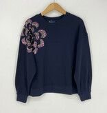 Democracy Deep Navy Dark Mulberry Long Sleeve Crew Neck Beaded Sweatshirt