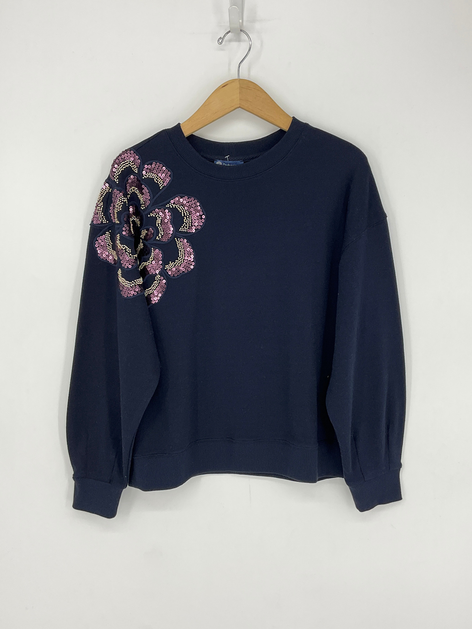Democracy Deep Navy Dark Mulberry Long Sleeve Crew Neck Beaded Sweatshirt