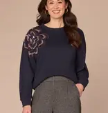 Democracy Deep Navy Dark Mulberry Long Sleeve Crew Neck Beaded Sweatshirt