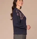 Democracy Deep Navy Dark Mulberry Long Sleeve Crew Neck Beaded Sweatshirt