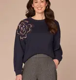 Democracy Deep Navy Dark Mulberry Long Sleeve Crew Neck Beaded Sweatshirt