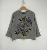 Democracy Heather Grey Multi Cuffed LS Round Neck Floral Jaquard Sweater
