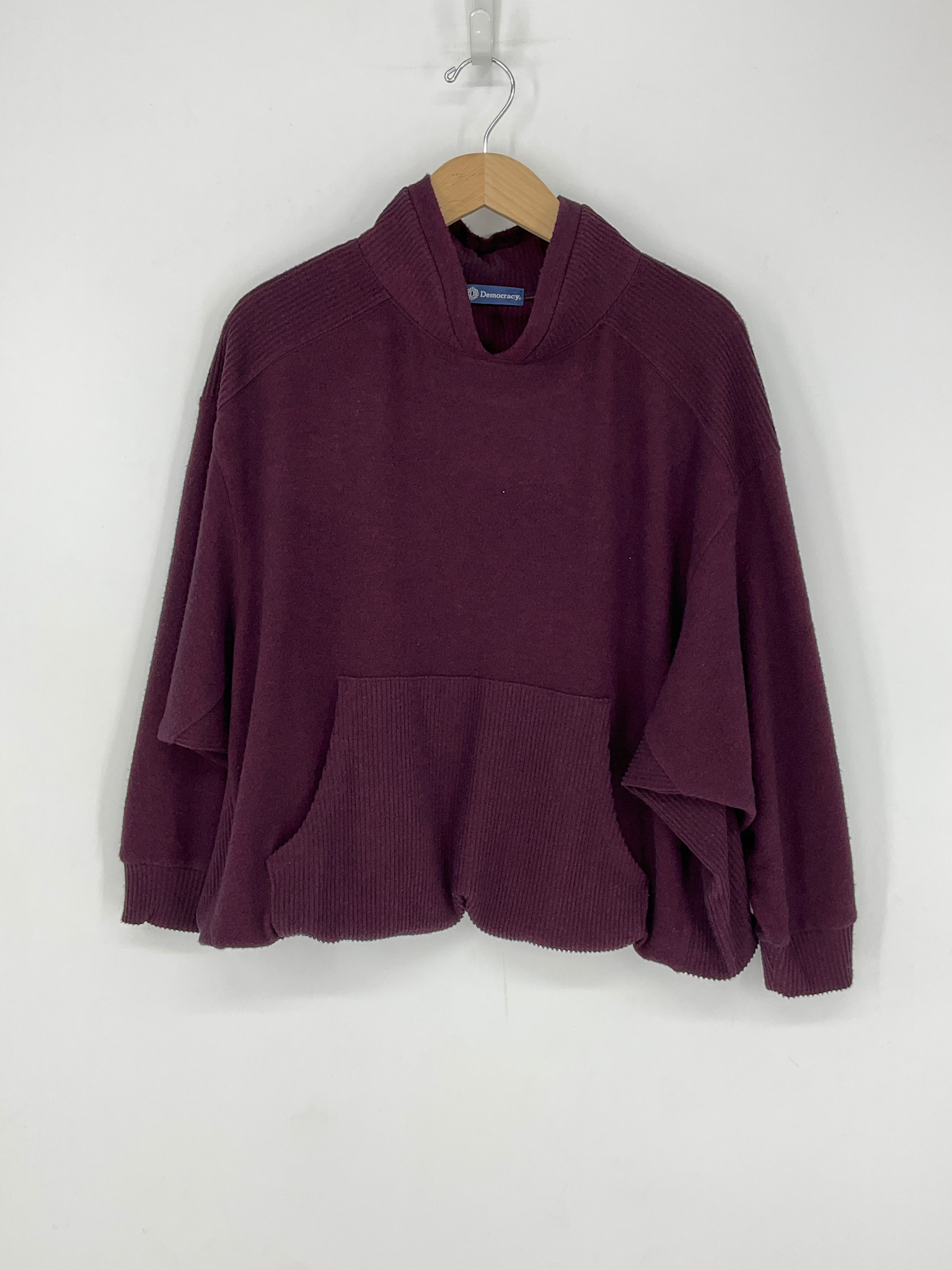 Democracy Heather Wineberry Bubble Hem Mixed Media Knit Top