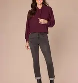 Democracy Heather Wineberry Bubble Hem Mixed Media Knit Top