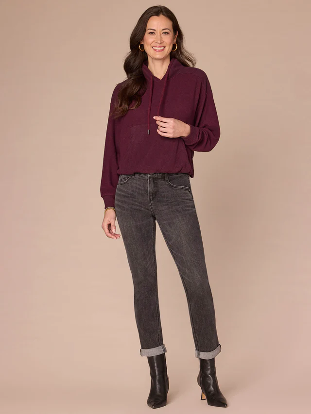 Democracy Heather Wineberry Bubble Hem Mixed Media Knit Top