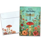 Dragonfly Toadstool Birthday Greeting Card