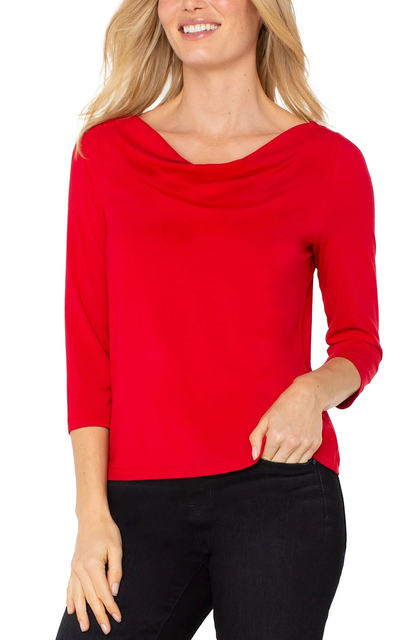 Liverpool Los Angeles 3/4 sleeve draped neck knit top