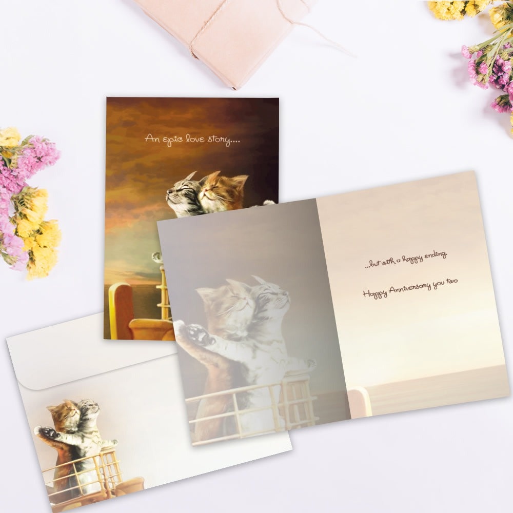 Cat Titanic Anniversary for Couple Greeting Card