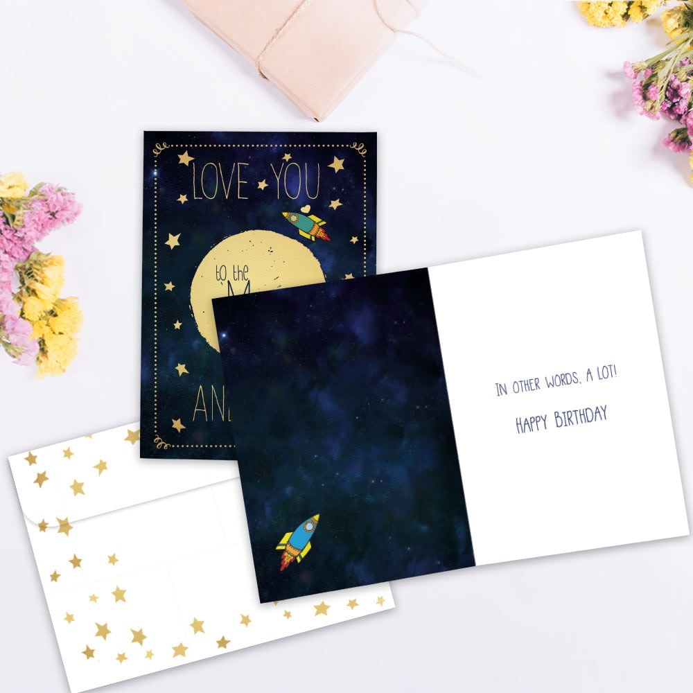 Moon and Back Birthday Greeting Card