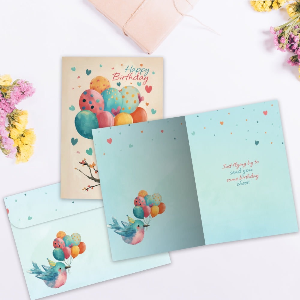 Balloons Flying By Birthday Greeting Card
