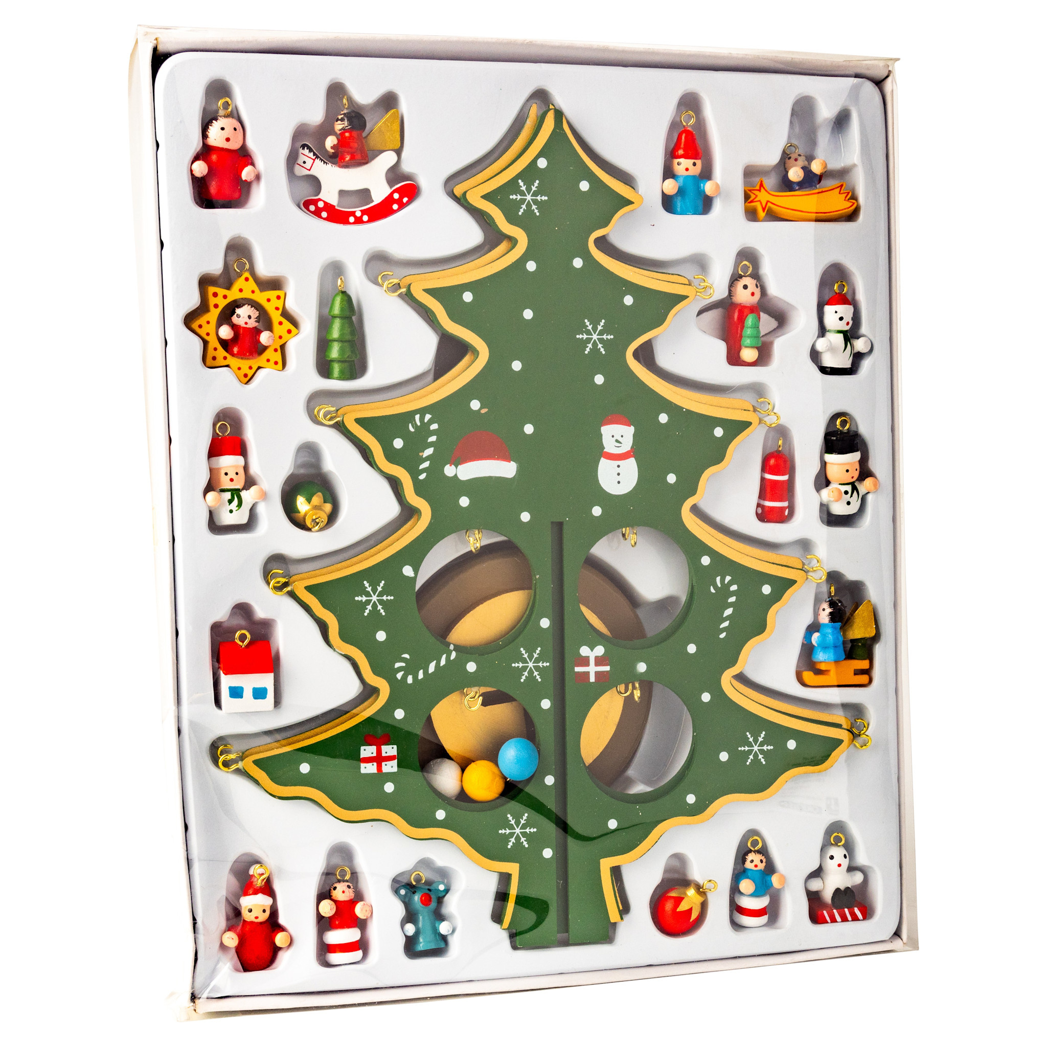 Set of 20 mini hand painted vintage ornaments w wood tree