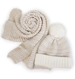 Lou & Co. Ivory Lurex Stripe Hat and Scarf Set