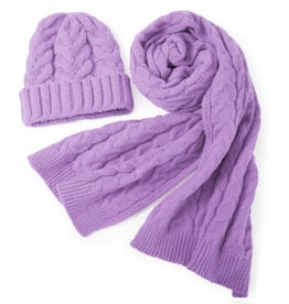 Lou & Co. Purple Cable Knit Hat and Scarf Set