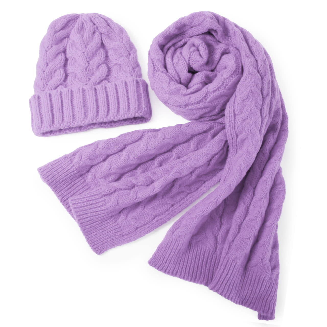 Lou & Co. Purple Cable Knit Hat and Scarf Set