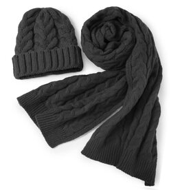 Lou & Co. Black Cable Knit Hat and Scarf Set