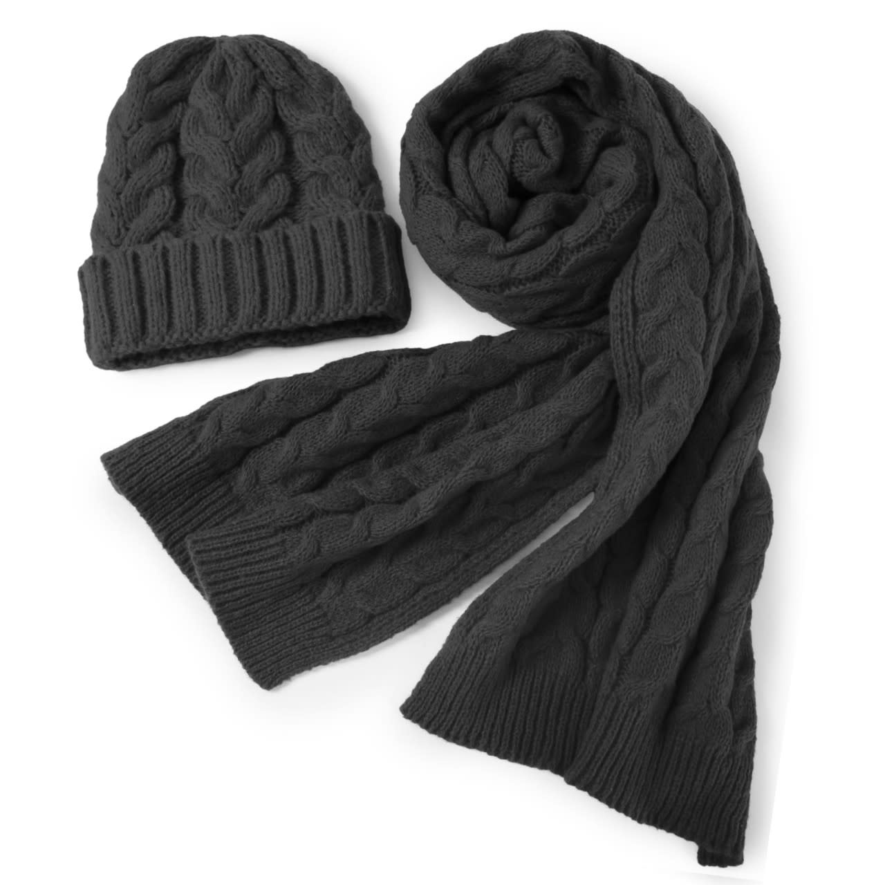 Lou & Co. Black Cable Knit Hat and Scarf Set