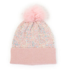 Lou & Co. Pink Tweed-like Knit Beanie With Pom Pom