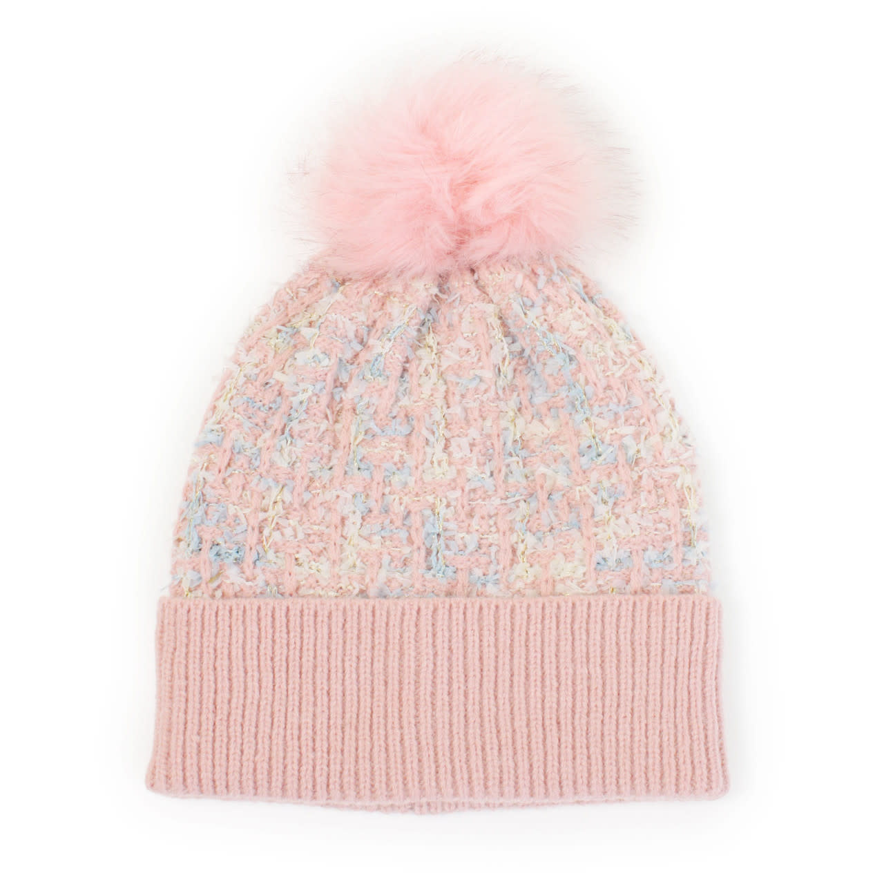 Lou & Co. Pink Tweed-like Knit Beanie With Pom Pom