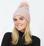 Lou & Co. Pink Tweed-like Knit Beanie With Pom Pom