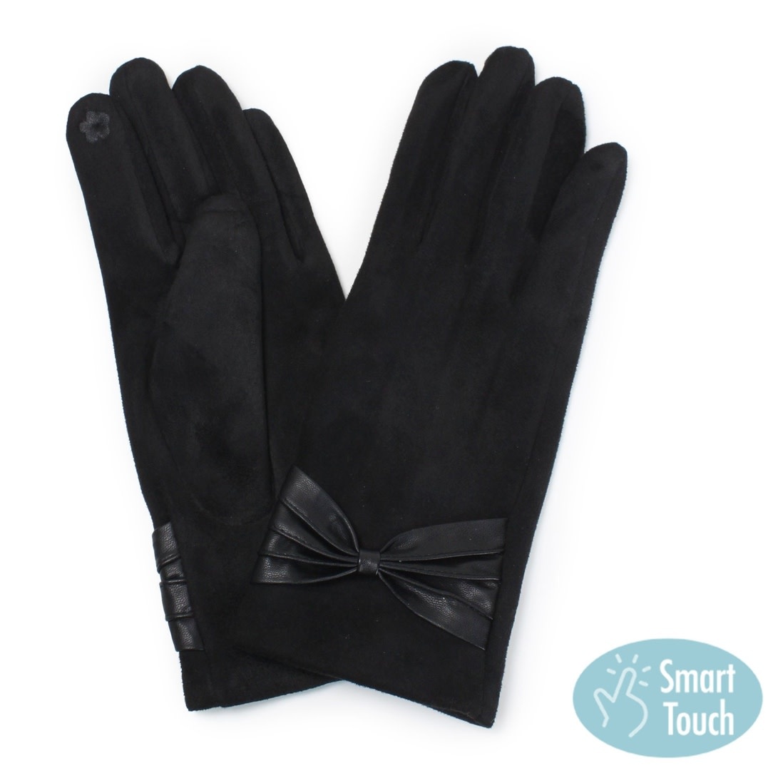 Lou & Co. Black Suede Gloves With Bow Detail
