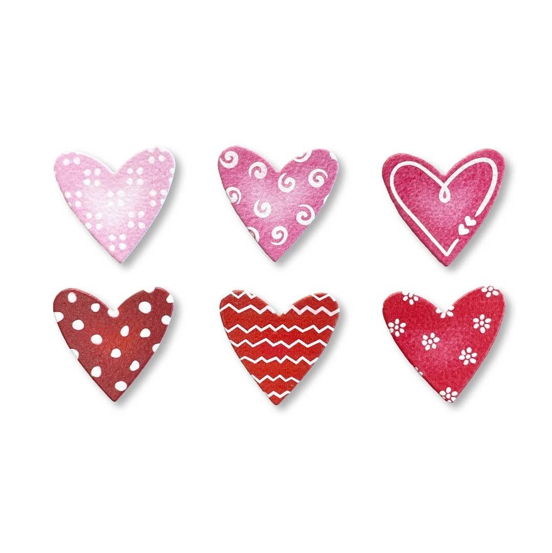 Roeda Studio Heart w/ Pattern Magnets S/6 Red/Pink, Valentine's Day Decor
