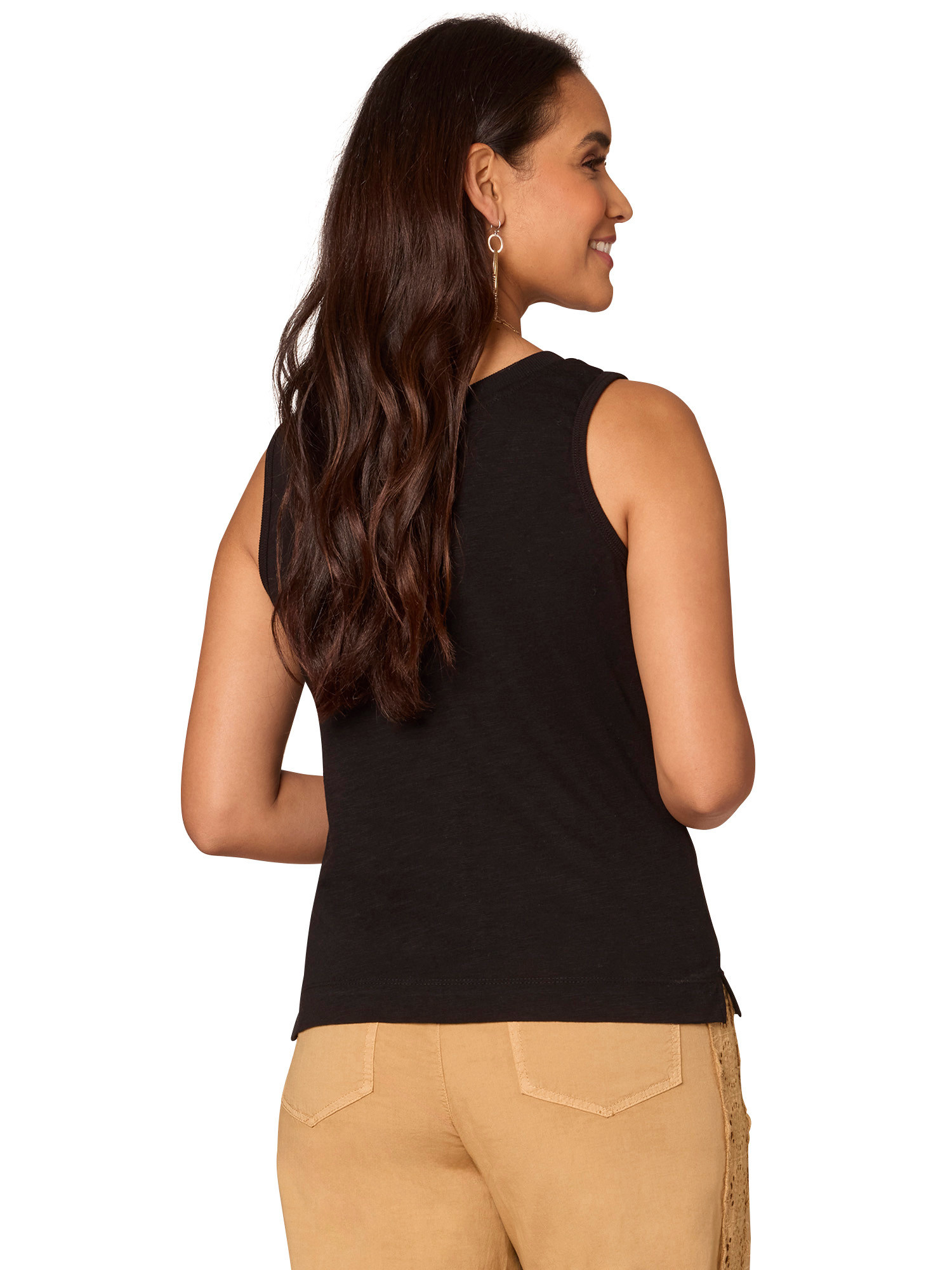 Democracy Black Sleeveless Side Slit Hem Knit Tank