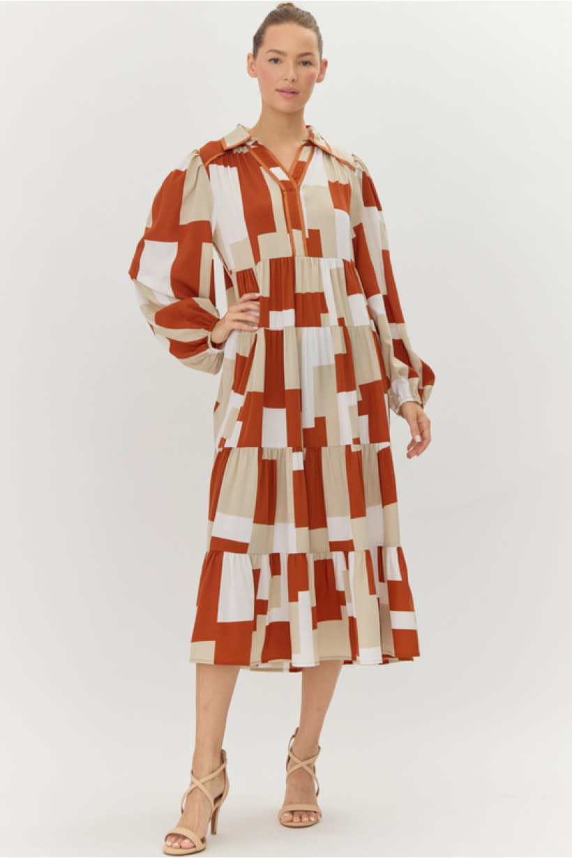 Jodifl Toffee Abstract Print Midi Dress