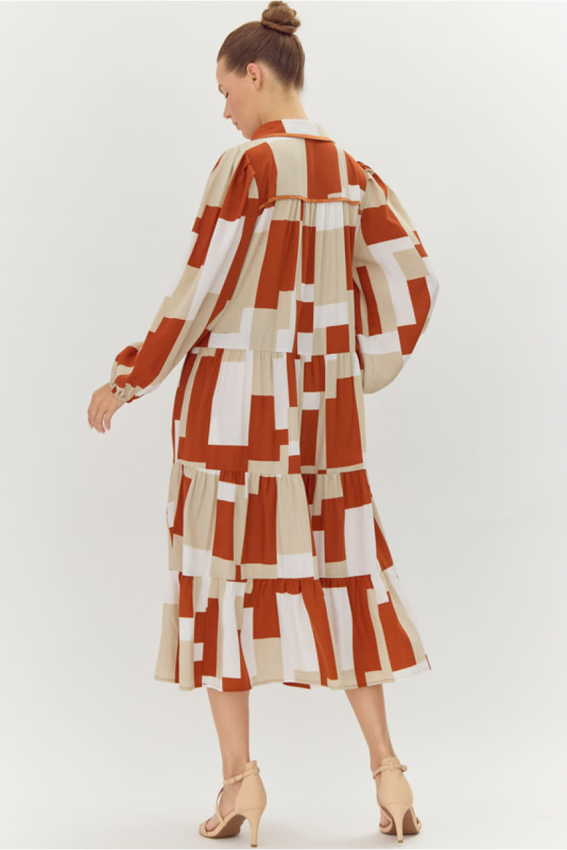 Jodifl Toffee Abstract Print Midi Dress