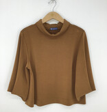 Democracy Nutmeg Pleated Elbow Sleeve Mock Neck Crop Top