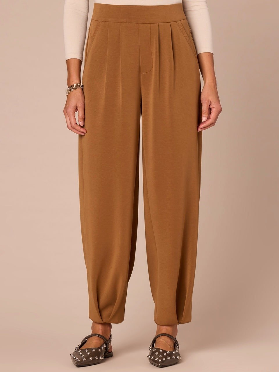 Democracy Nutmeg 28/12” “AB” Leisure Skyrise Pleated Pull On Jogger