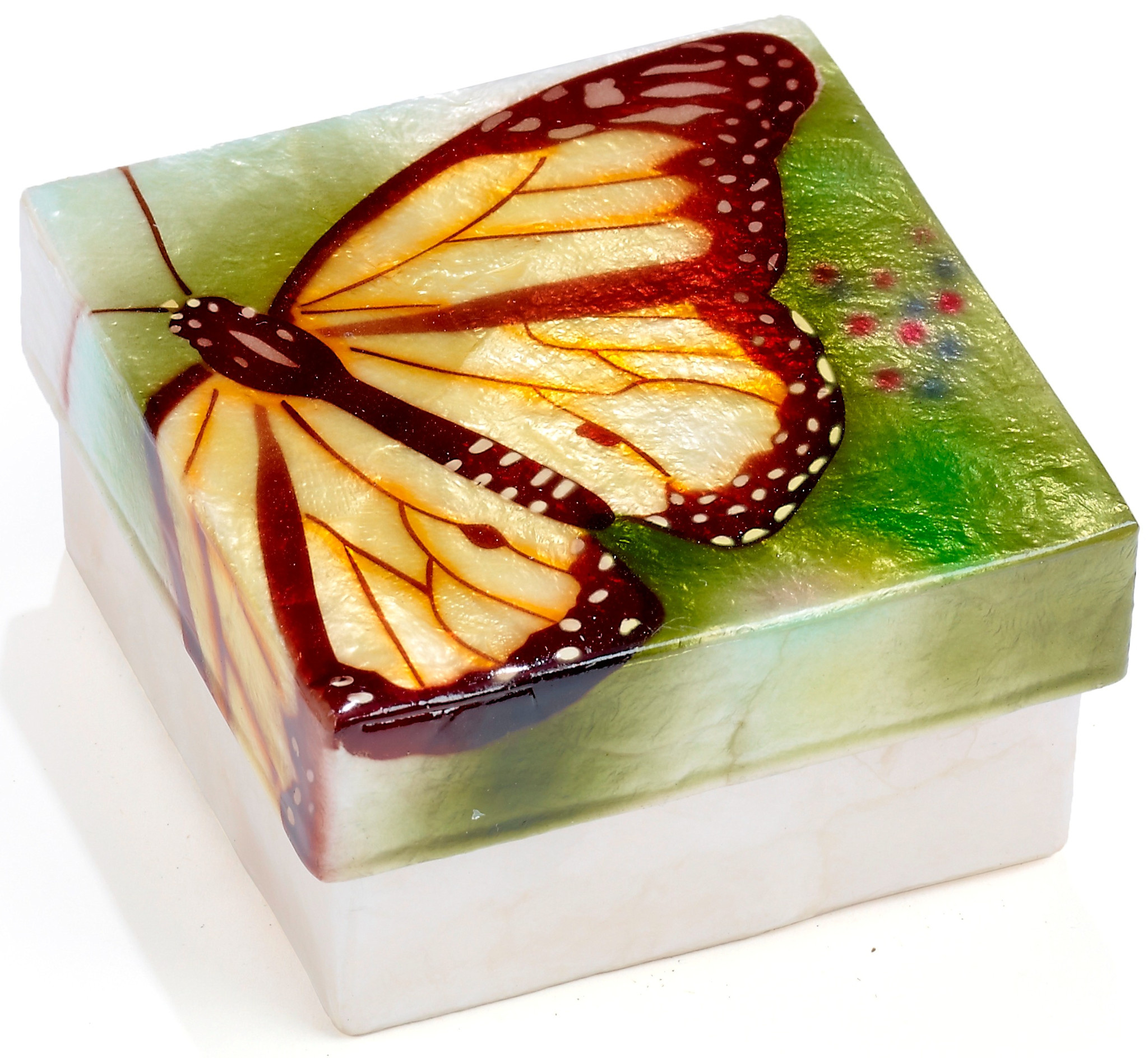 FLEURISH Yellow Monarch Butterfly Capiz Box