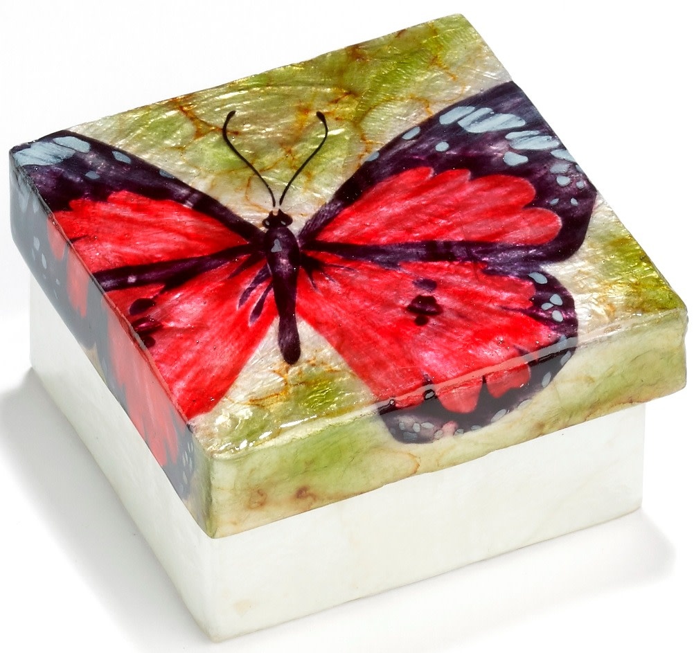 FLEURISH Red & Black Butterfly Capiz Box