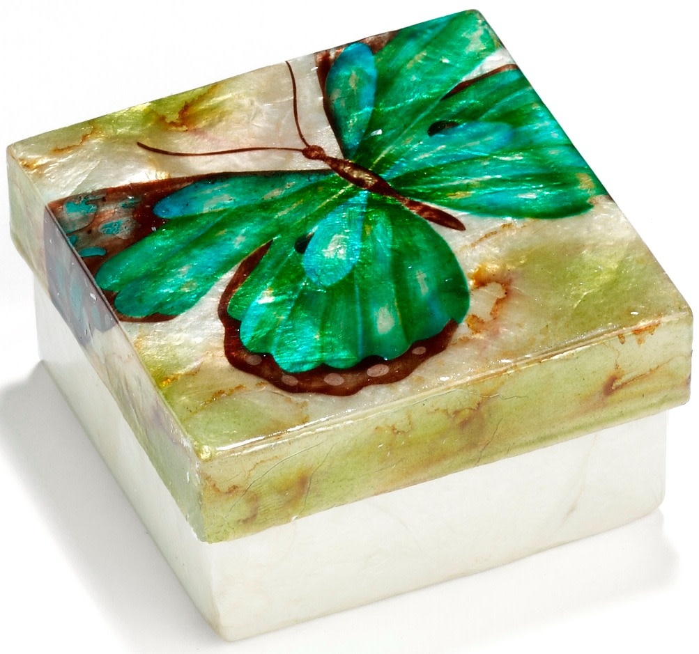 FLEURISH Green Butterfly Capiz Box