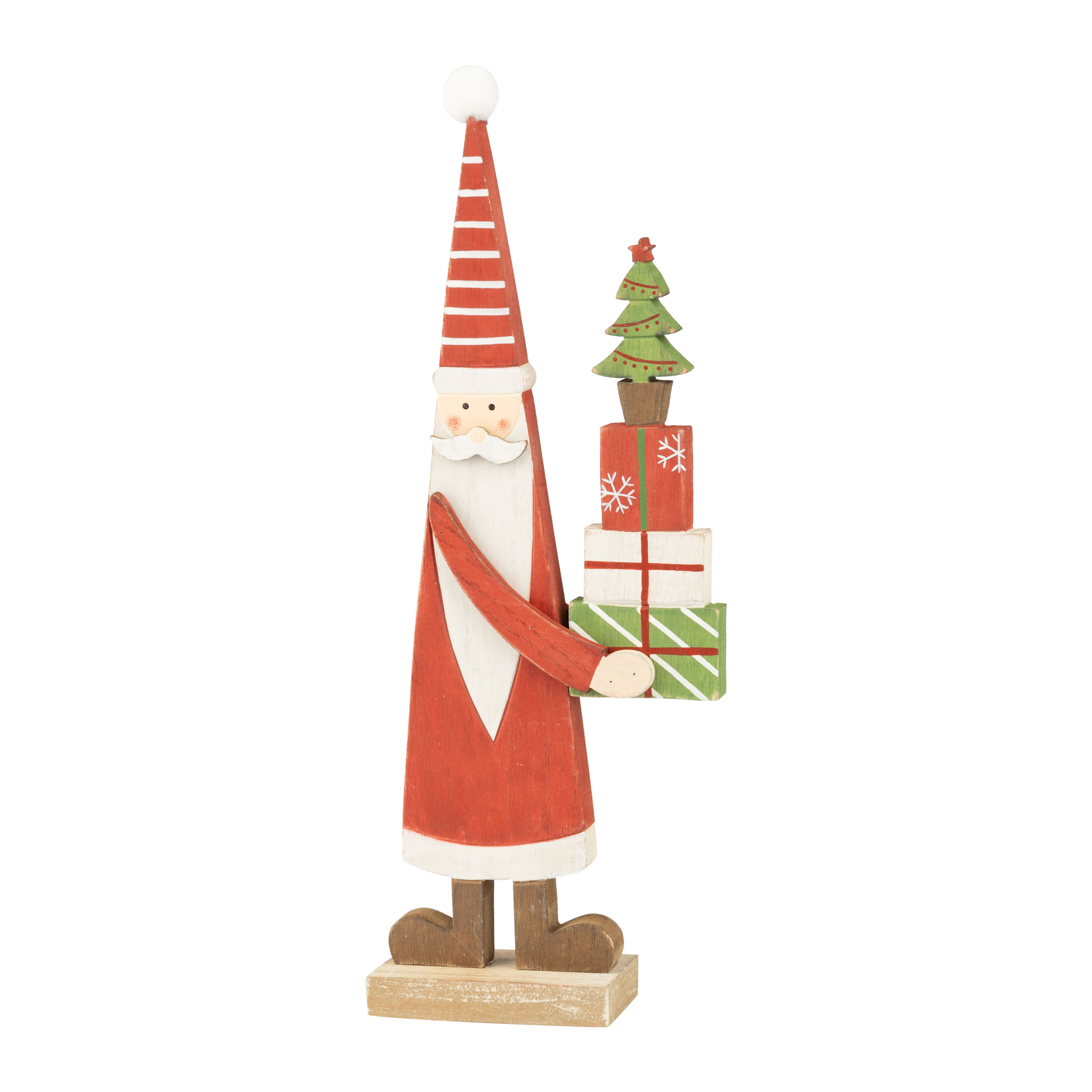 Wood Santa table piece, tall scandi red and white