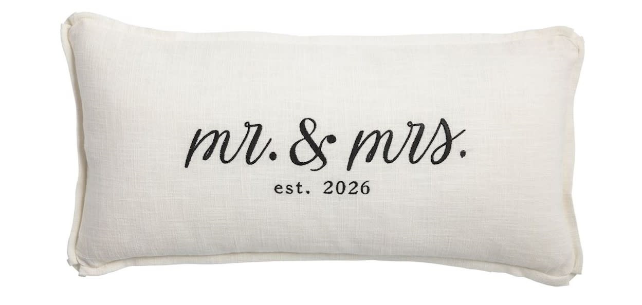 Mudpie Lumbar Mr. & Mrs. 2026 Pillow.