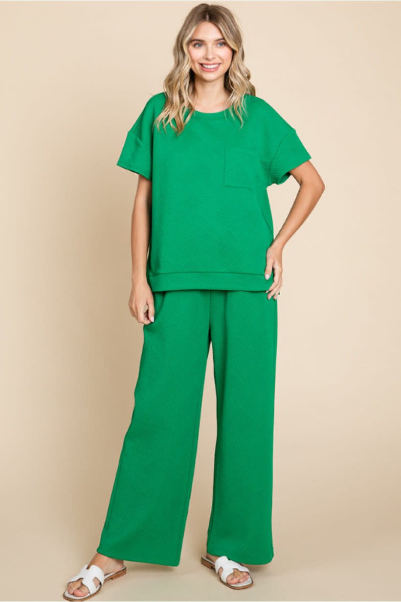 Jodifl Green U-neck Textured Top