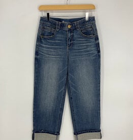 Democracy Mid Blue Artisanal 25" (28" Uncuffed)/16” "AB"Solution High Rise Round up Boyfriend Crop W/ Cuff