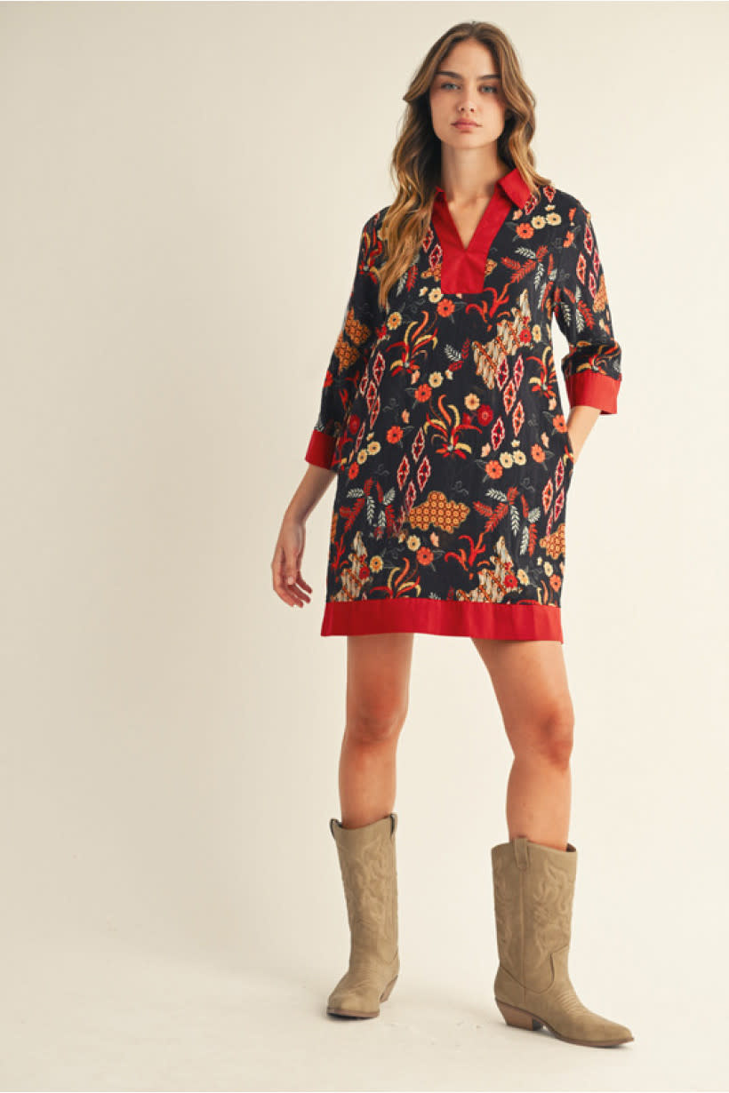 Jodifl Black Boho Floral Shift Dress