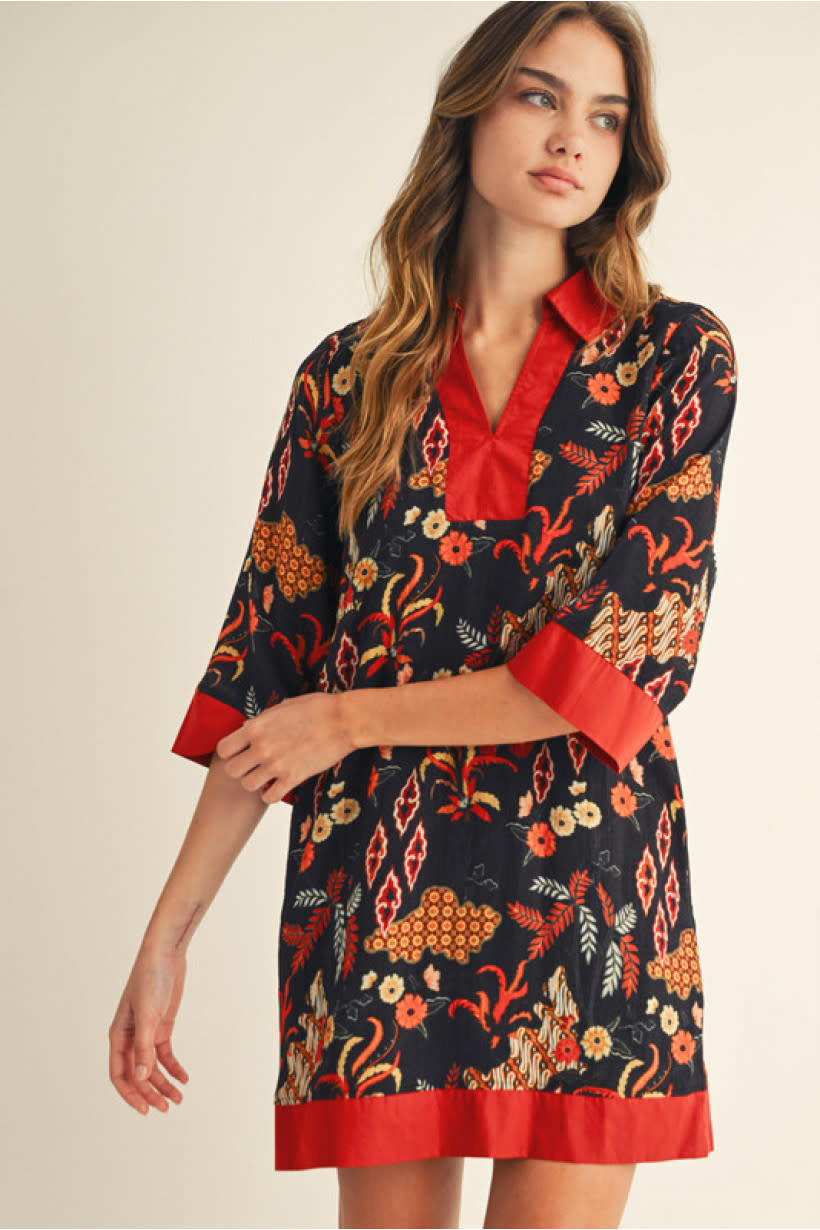 Jodifl Black Boho Floral Shift Dress
