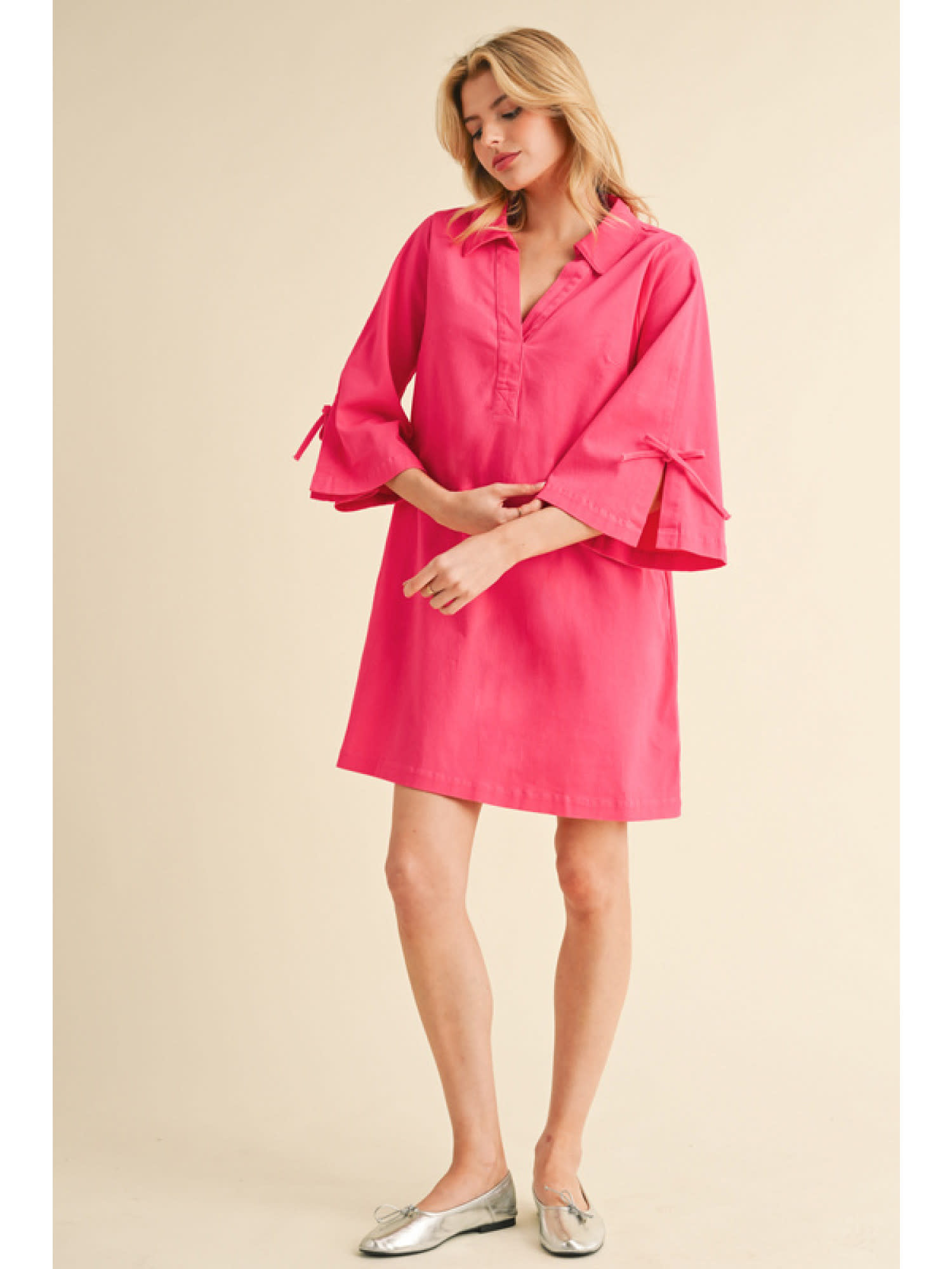Jodifl Fuchsia Cotton V-Neck Dress