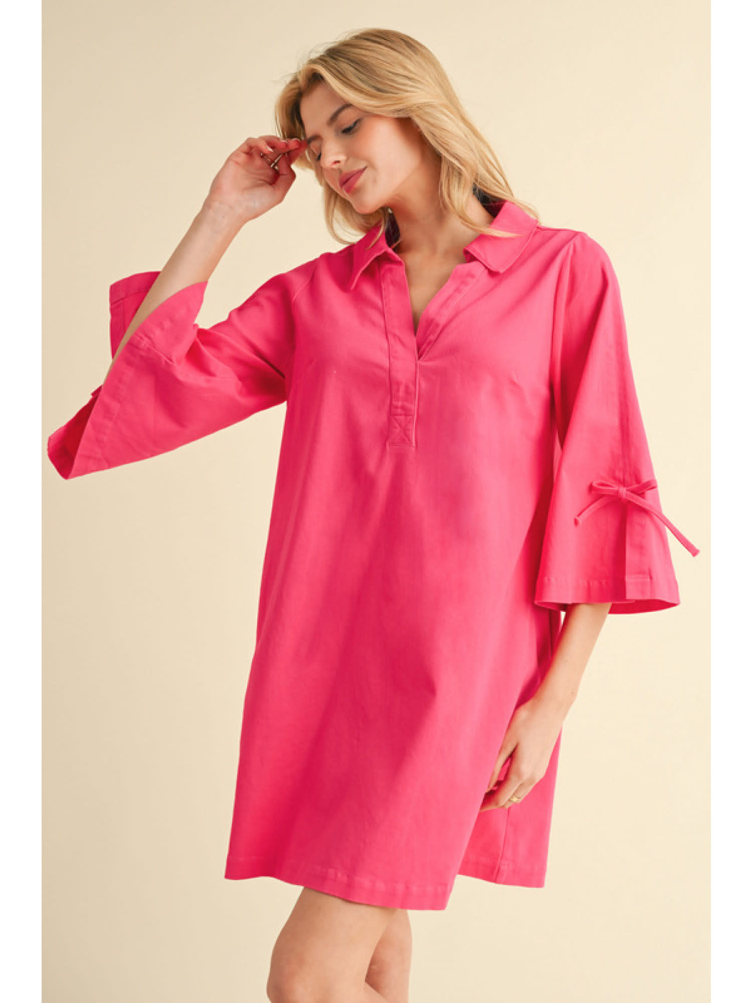Jodifl Fuchsia Cotton V-Neck Dress