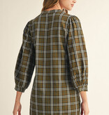 Jodifl Olive 3/4 Puff Sleeves Checker Dress