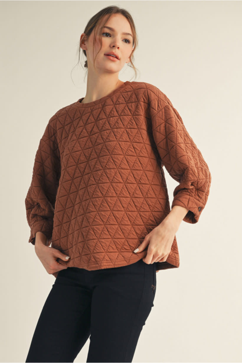 Jodifl Dusty Brick 3/4 Sleeves Textured Top