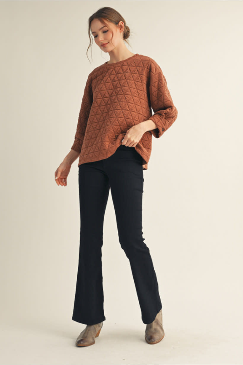 Jodifl Dusty Brick 3/4 Sleeves Textured Top