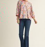 Jodifl Off White Mix Multi Color Leaf Print Top