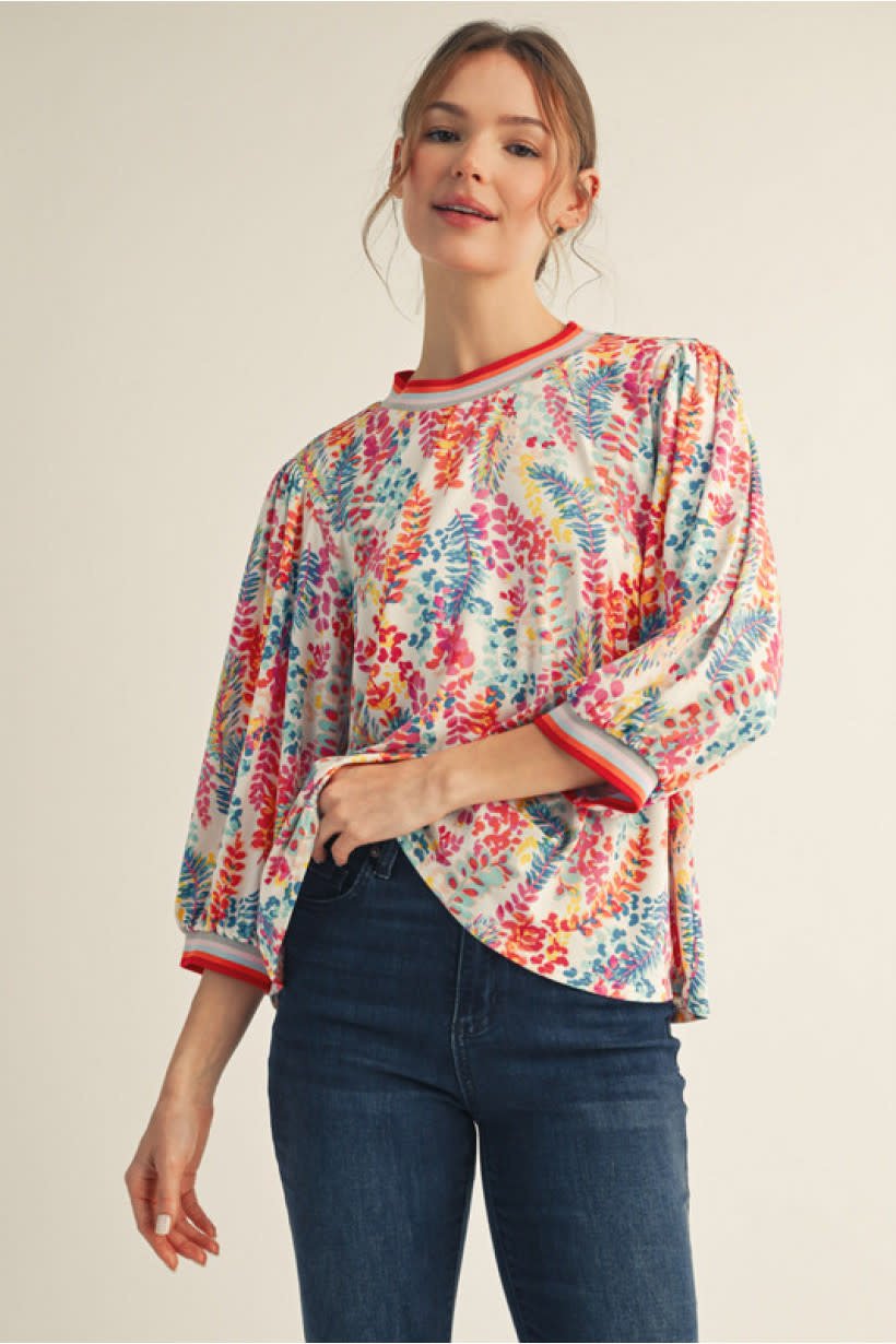 Jodifl Off White Mix Multi Color Leaf Print Top