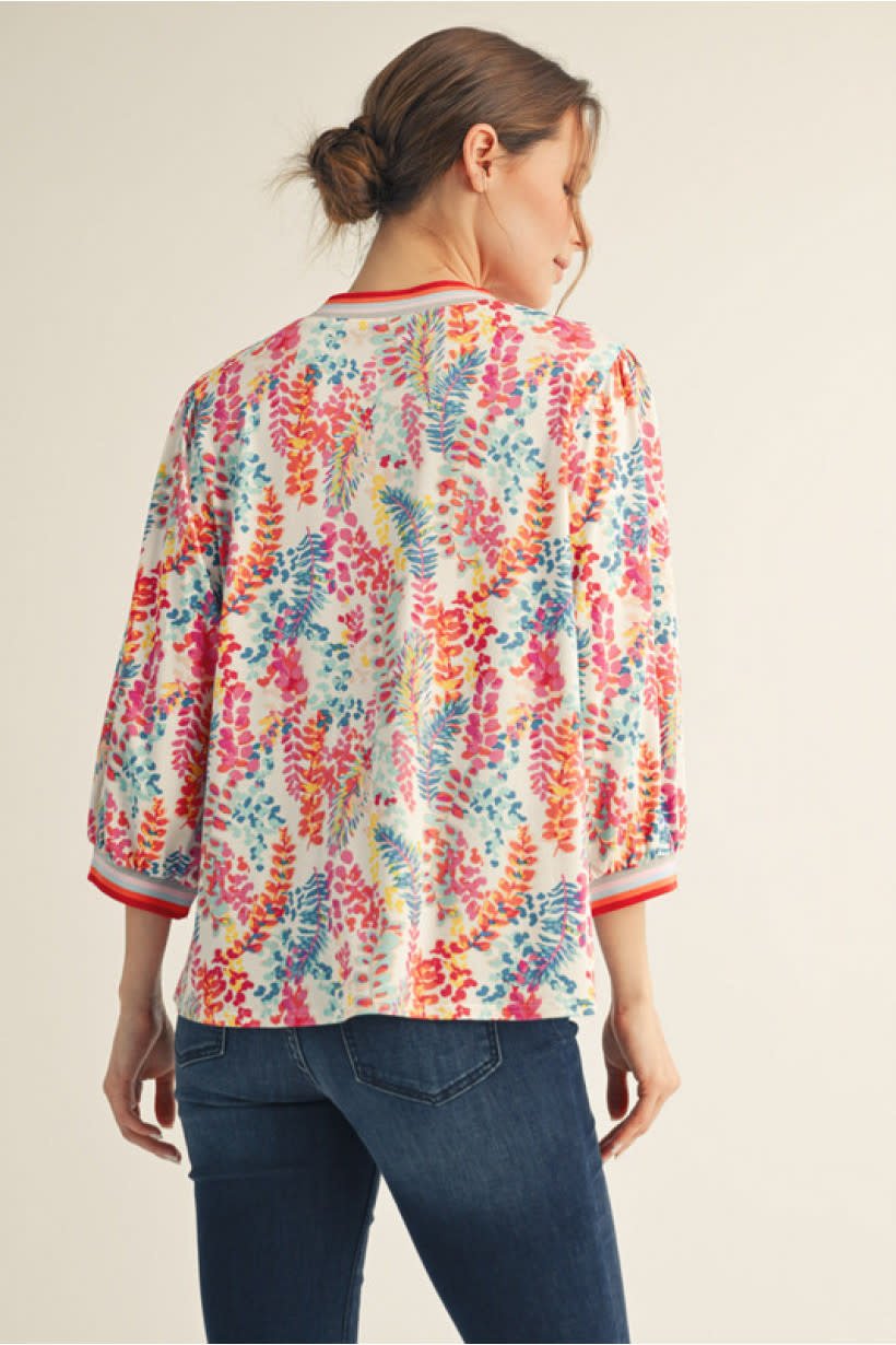 Jodifl Off White Mix Multi Color Leaf Print Top