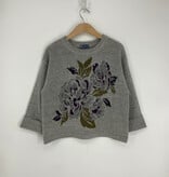 Democracy Heather Grey Multi Cuffed LS Round Neck Floral Jaquard Sweater