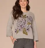 Democracy Heather Grey Multi Cuffed LS Round Neck Floral Jaquard Sweater